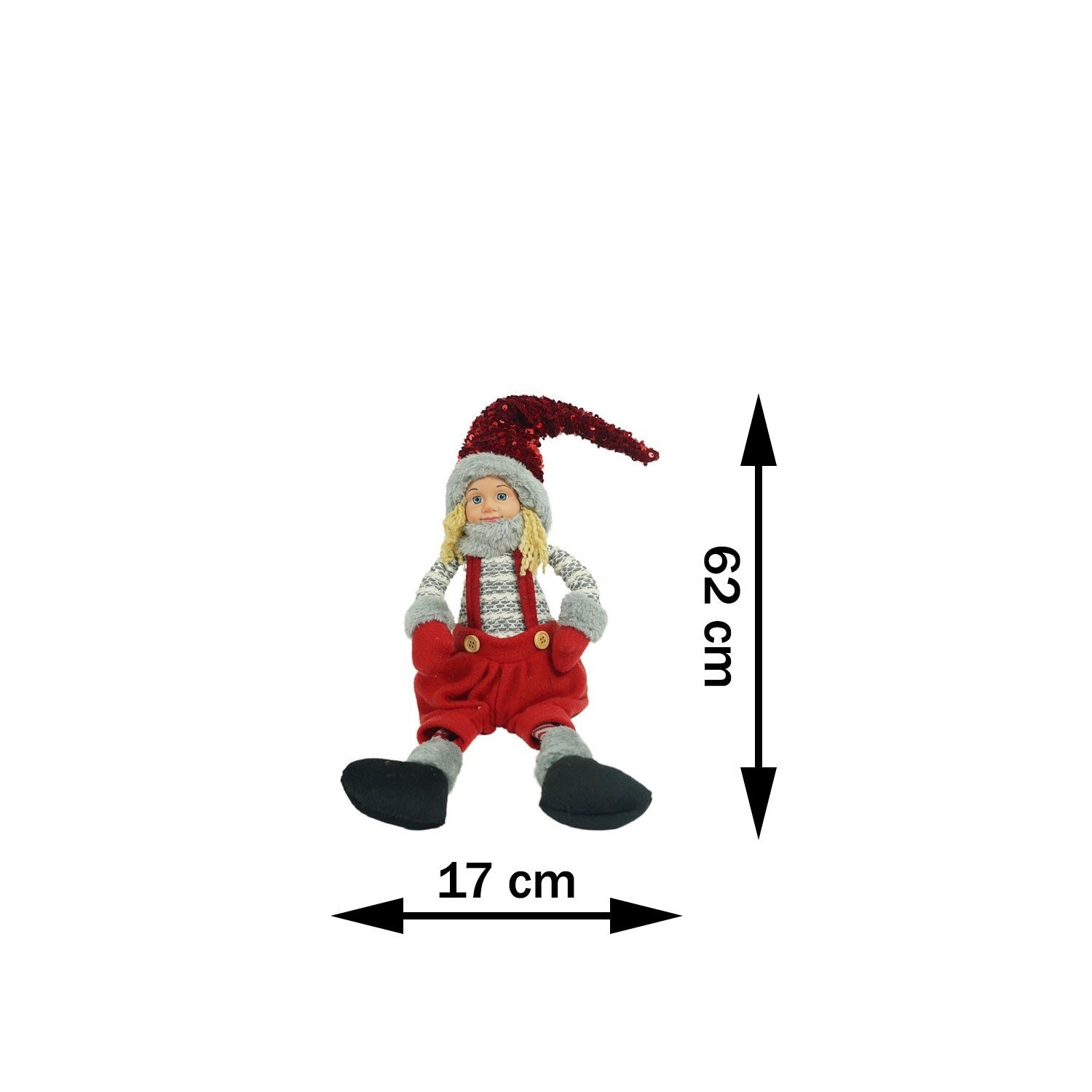 Ornament de Craciun papusa, rosu/gri, textil, 62 cm