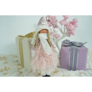 Ornament de Craciun papusa, roz/alb, textil, 44 cm