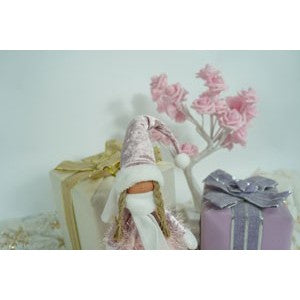 Ornament de Craciun papusa, roz/alb, textil, 44 cm