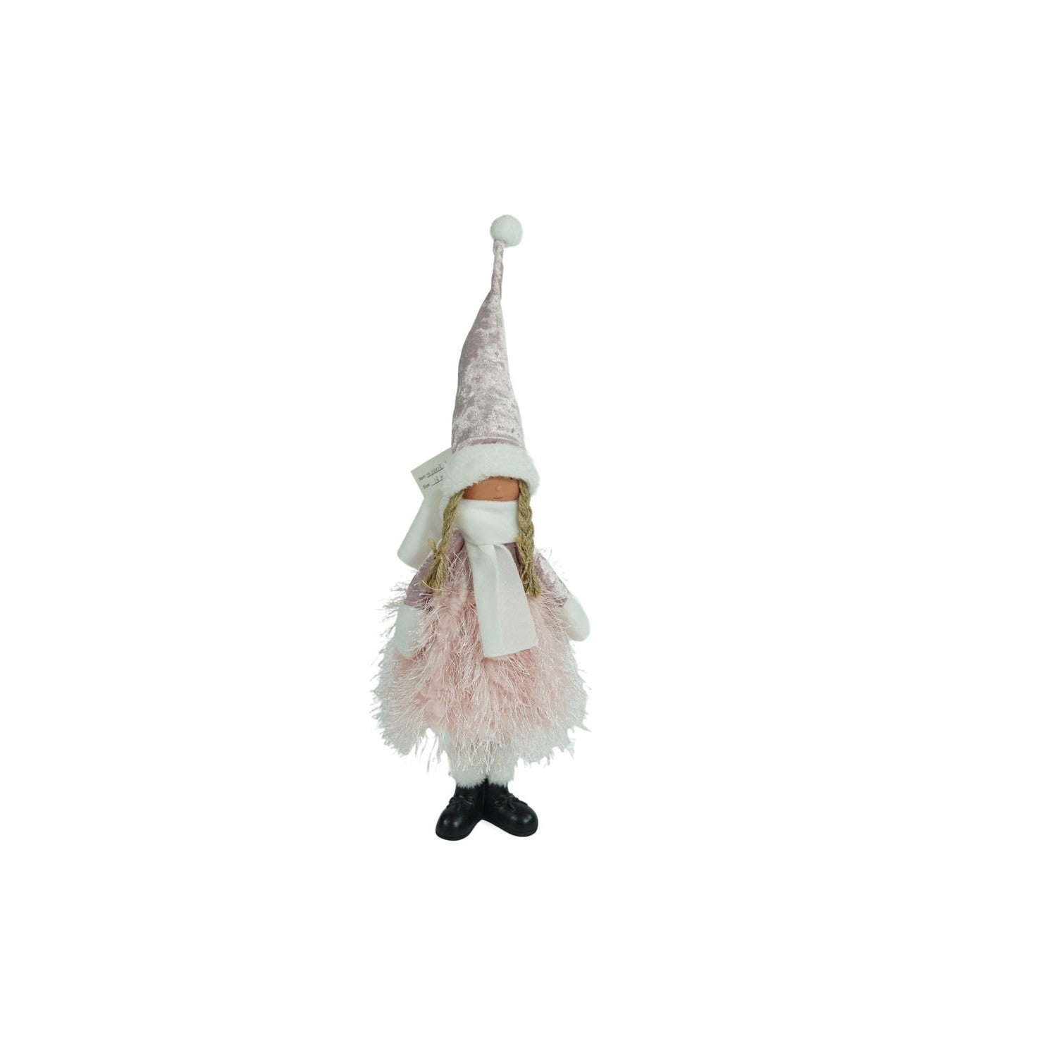 Ornament de Craciun papusa, roz/alb, textil, 44 cm