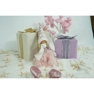 Ornament de Craciun papusa, roz/alb, textil, 50 cm