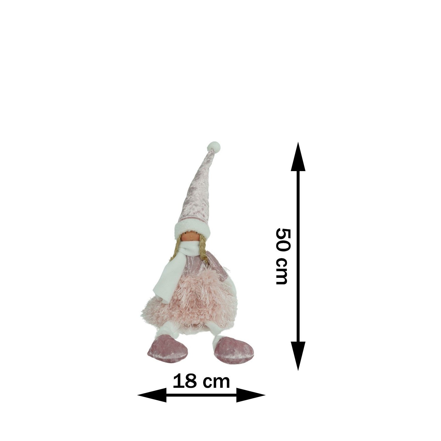 Ornament de Craciun papusa, roz/alb, textil, 50 cm