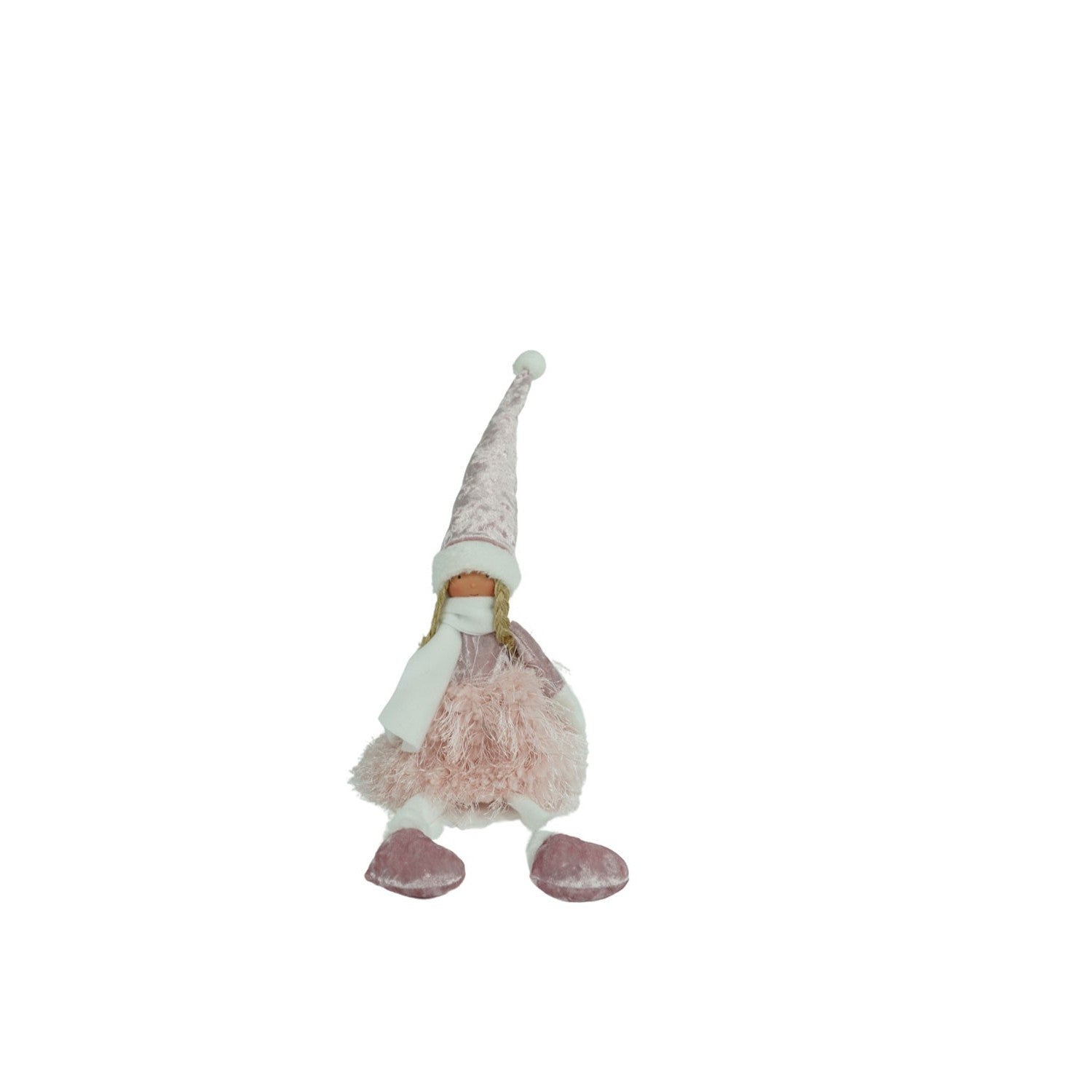 Ornament de Craciun papusa, roz/alb, textil, 50 cm