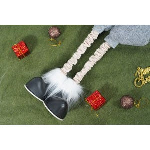 Ornament de Craciun ren cu picioare telescopice, gri/alb, textil, 100 cm