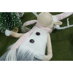 Ornament de Craciun ren cu picioare telescopice, gri/alb, textil, 100 cm