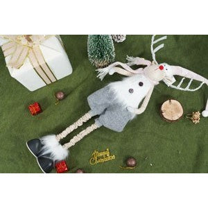 Ornament de Craciun ren cu picioare telescopice, gri/alb, textil, 100 cm