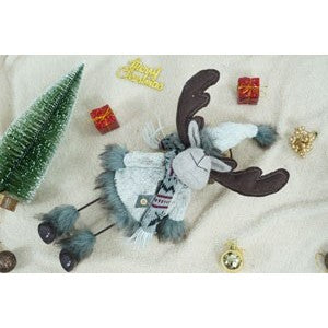 Ornament de Craciun ren, gri/alb, textil, 40 cm