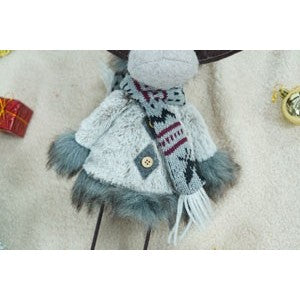 Ornament de Craciun ren, gri/alb, textil, 40 cm