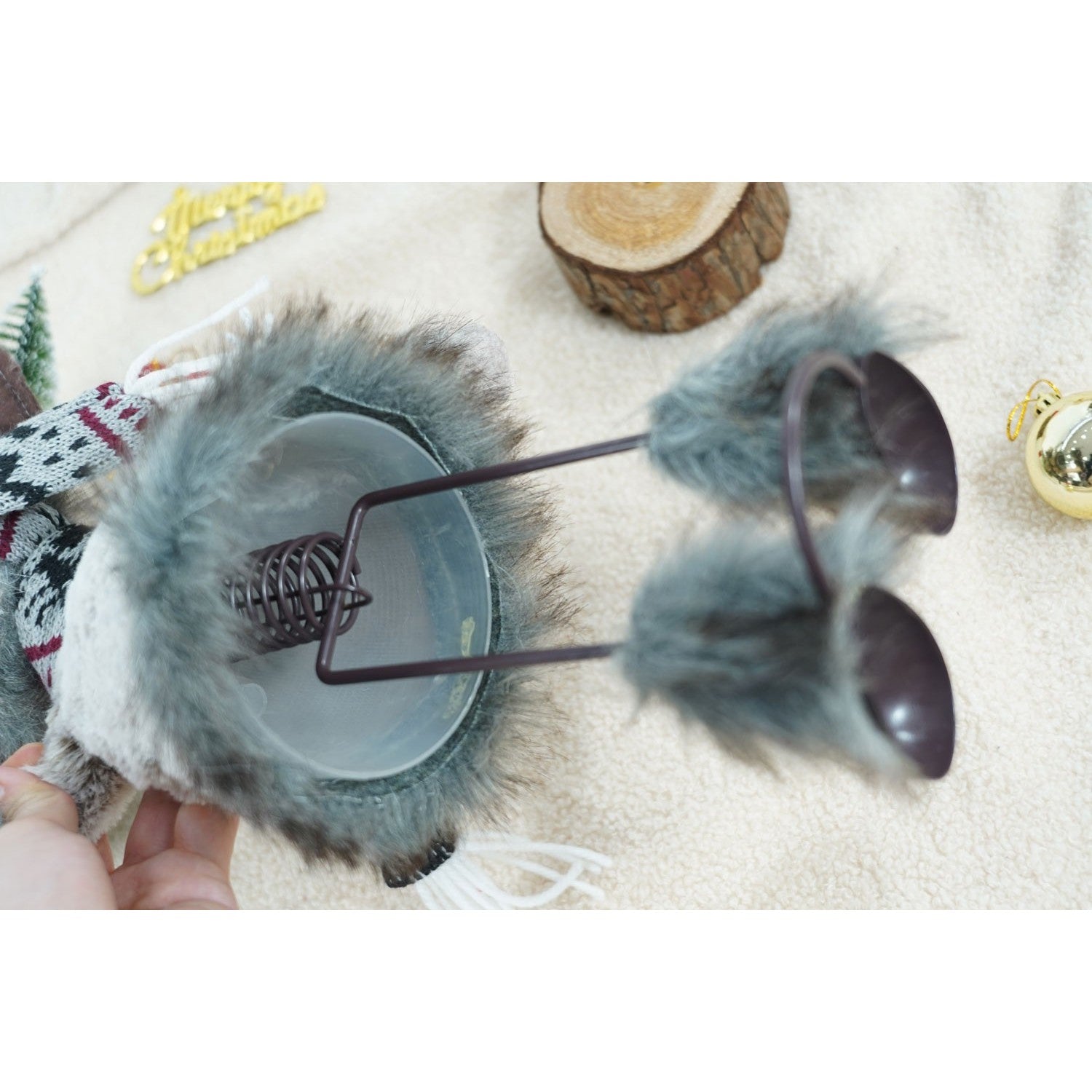 Ornament de Craciun ren, gri/alb, textil, 40 cm