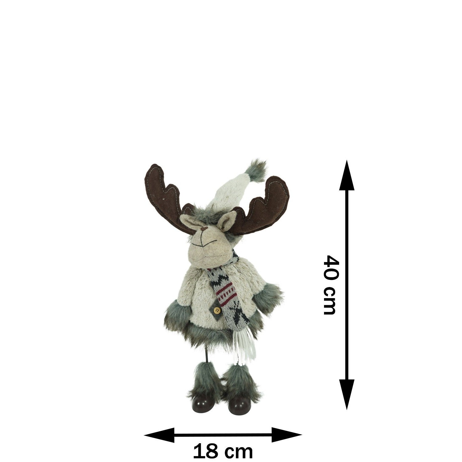 Ornament de Craciun ren, gri/alb, textil, 40 cm