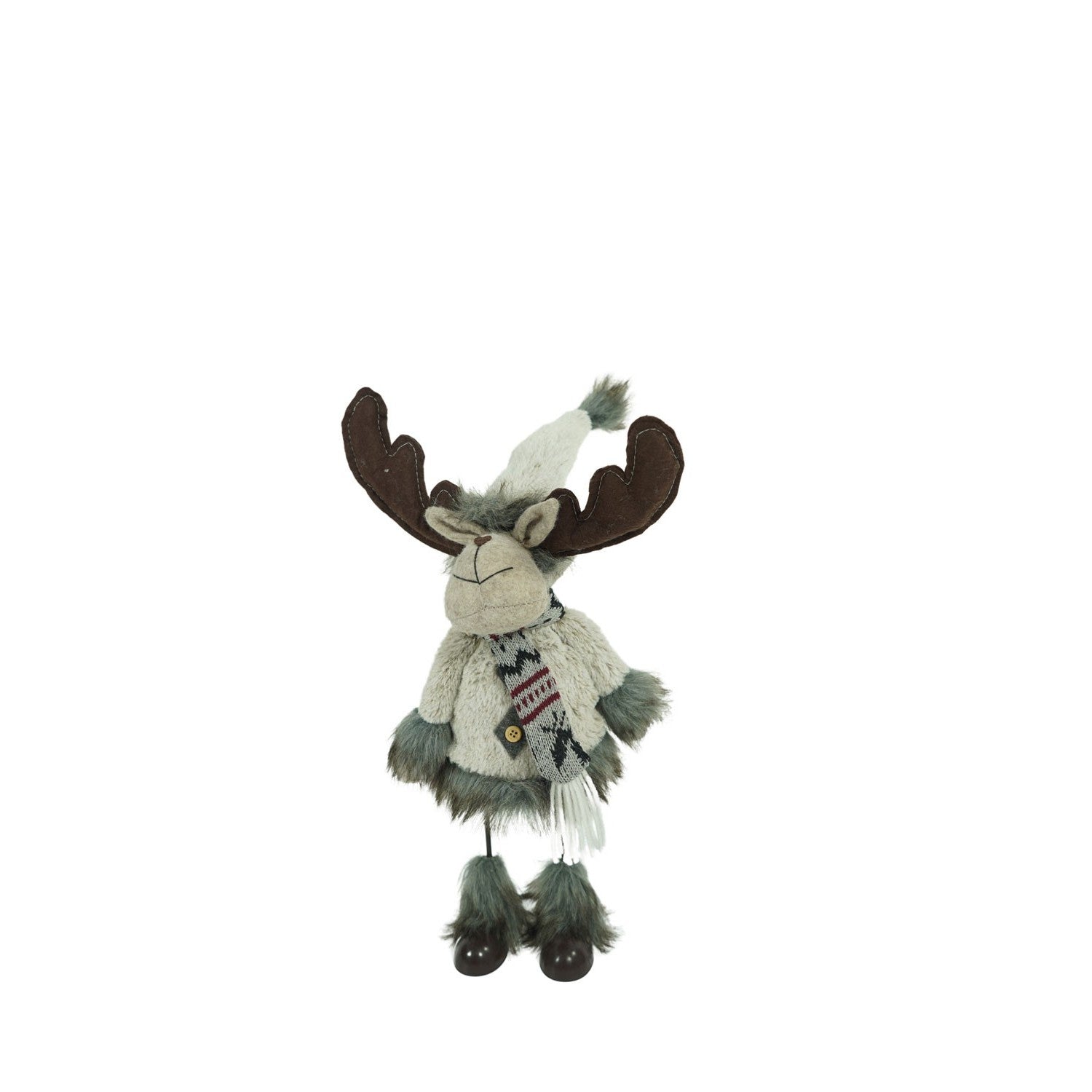 Ornament de Craciun ren, gri/alb, textil, 40 cm