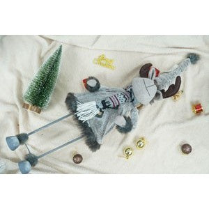 Ornament de Craciun ren, gri/alb, textil, 73 cm