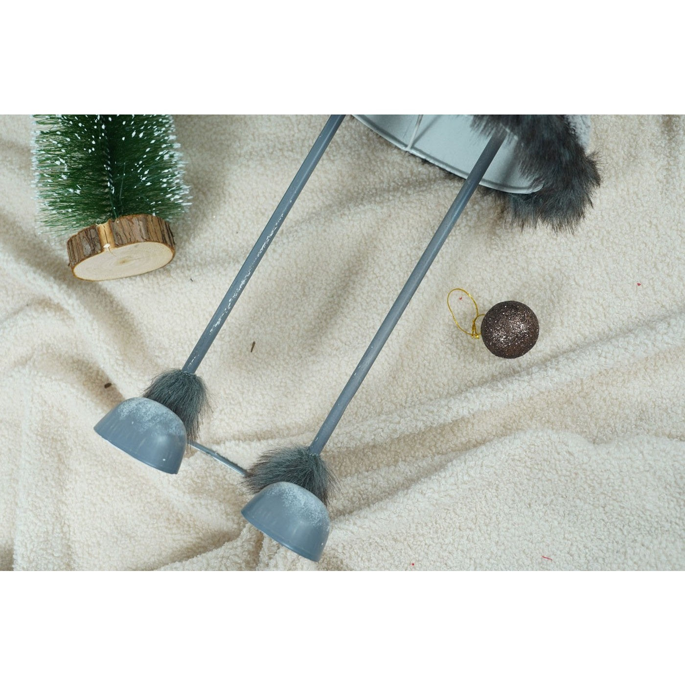 Ornament de Craciun ren, gri/alb, textil, 73 cm