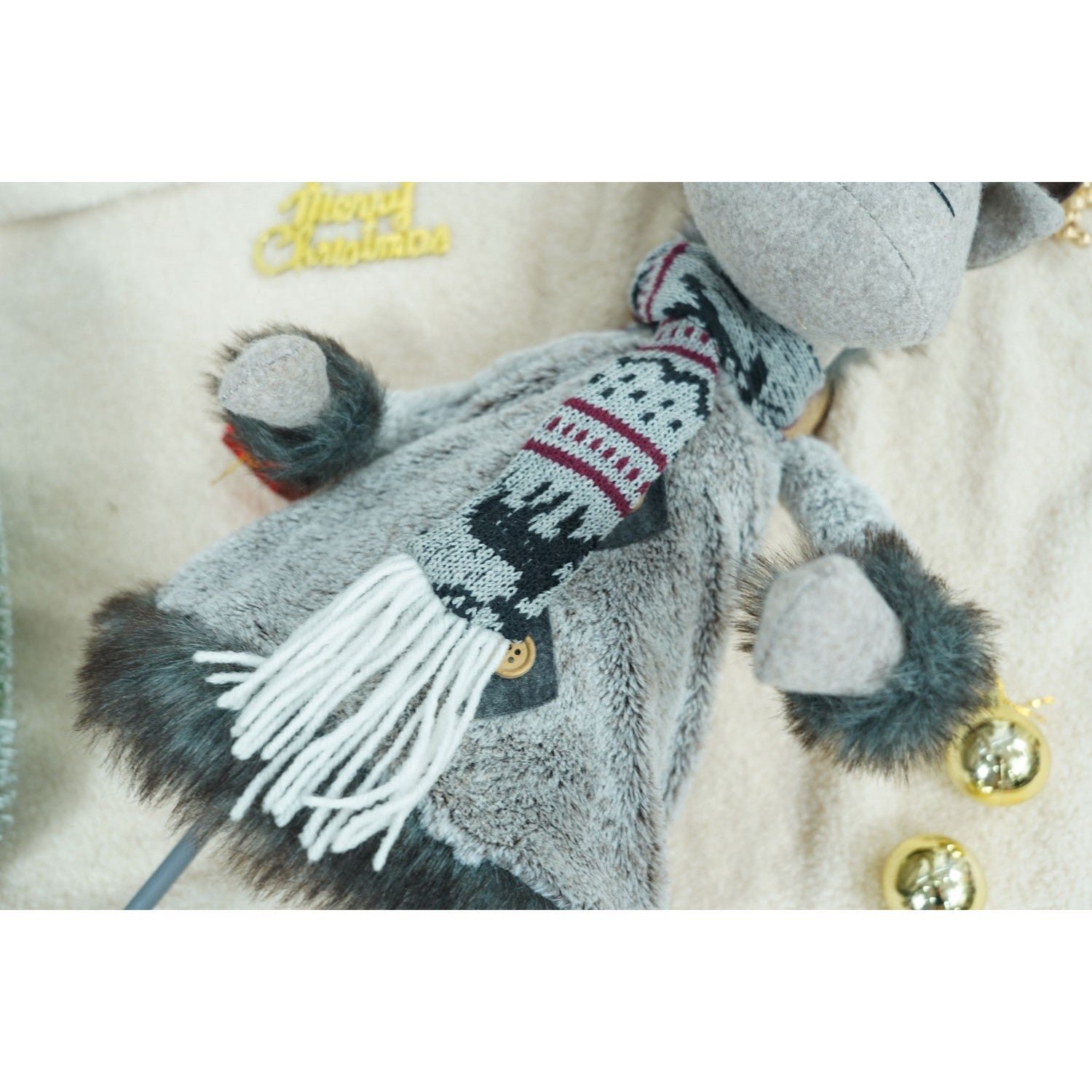 Ornament de Craciun ren, gri/alb, textil, 73 cm