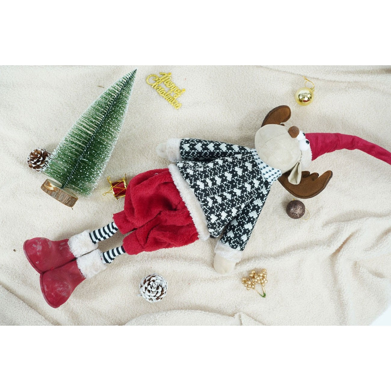 Ornament de Craciun ren, multicolor, textil, 68 cm
