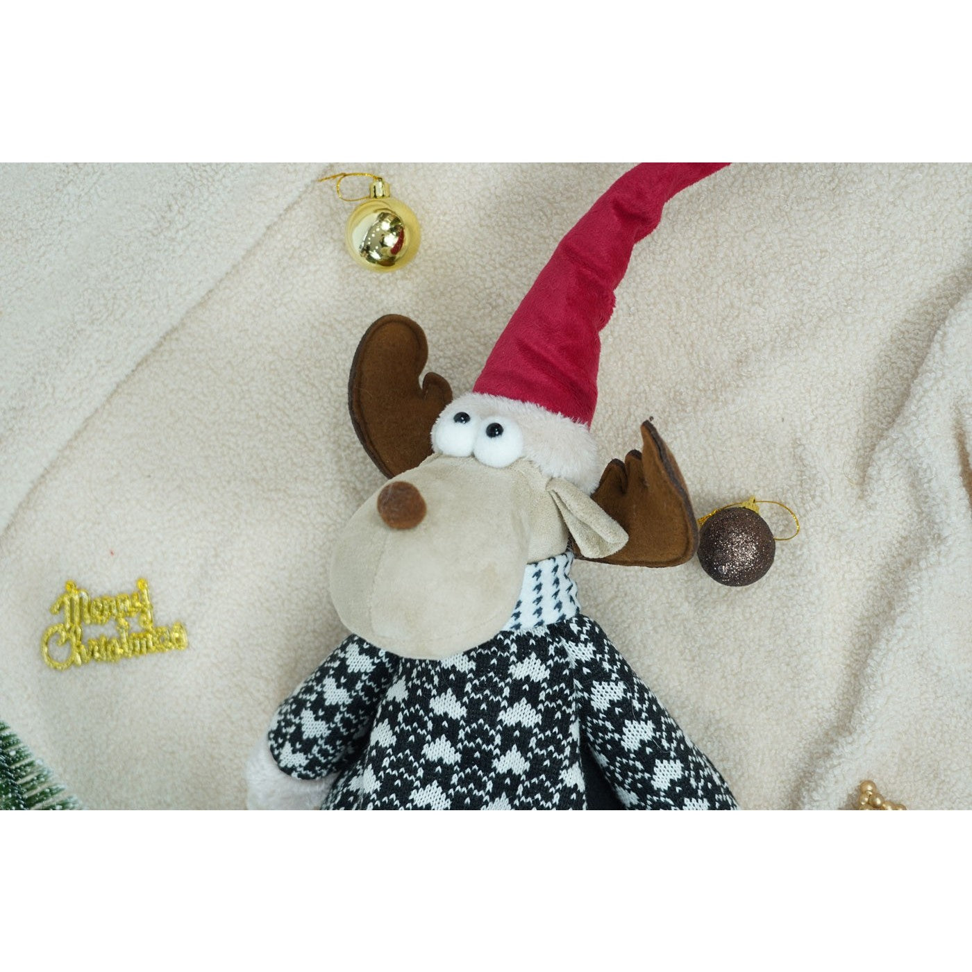 Ornament de Craciun ren, multicolor, textil, 68 cm