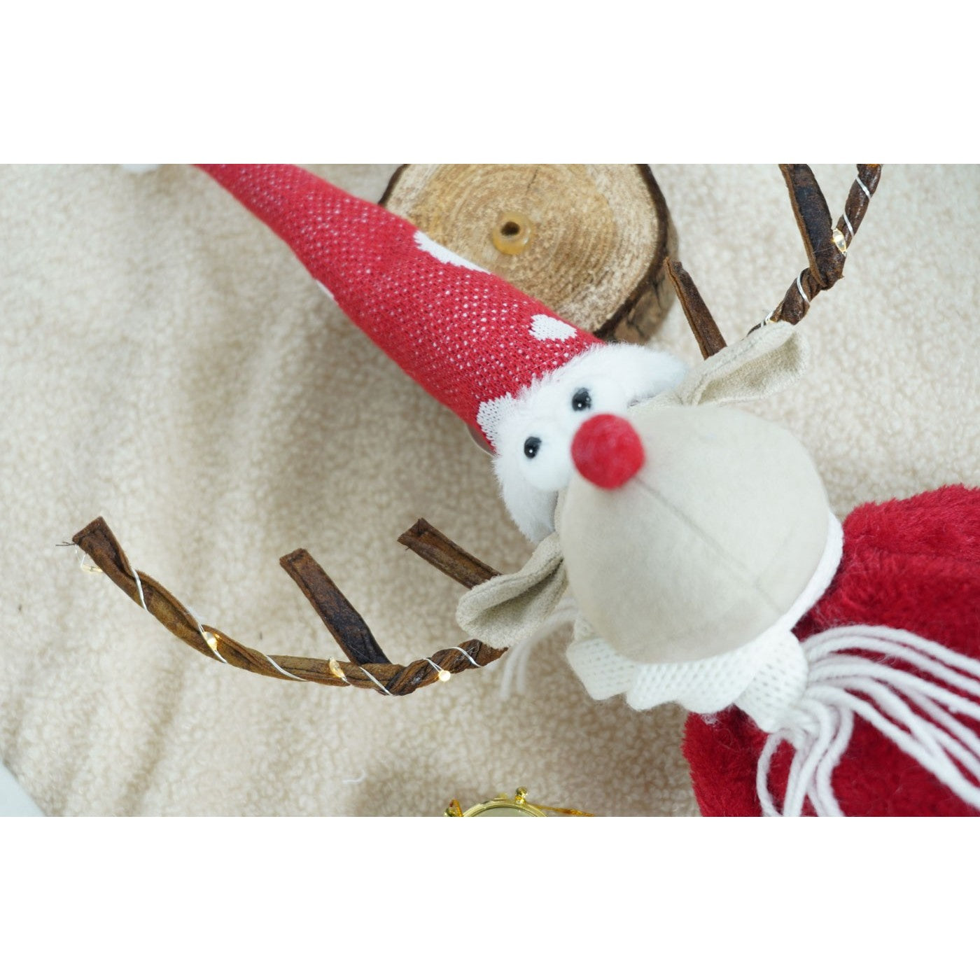 Ornament de Craciun ren, rosu/alb, textil, 55 cm