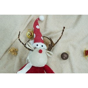 Ornament de Craciun ren, rosu/alb, textil, 55 cm