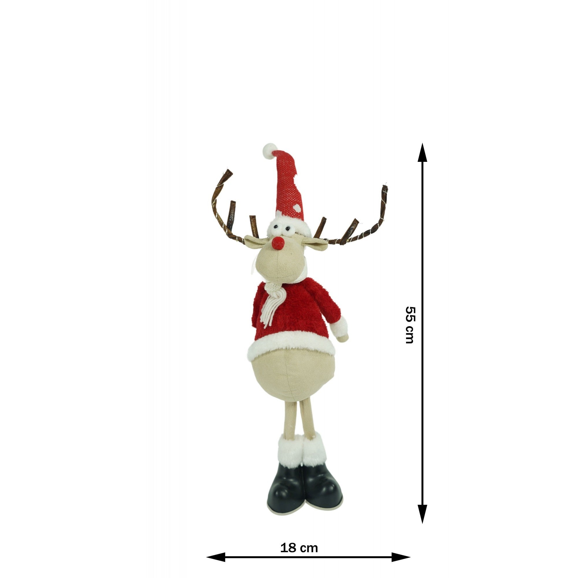 Ornament de Craciun ren, rosu/alb, textil, 55 cm