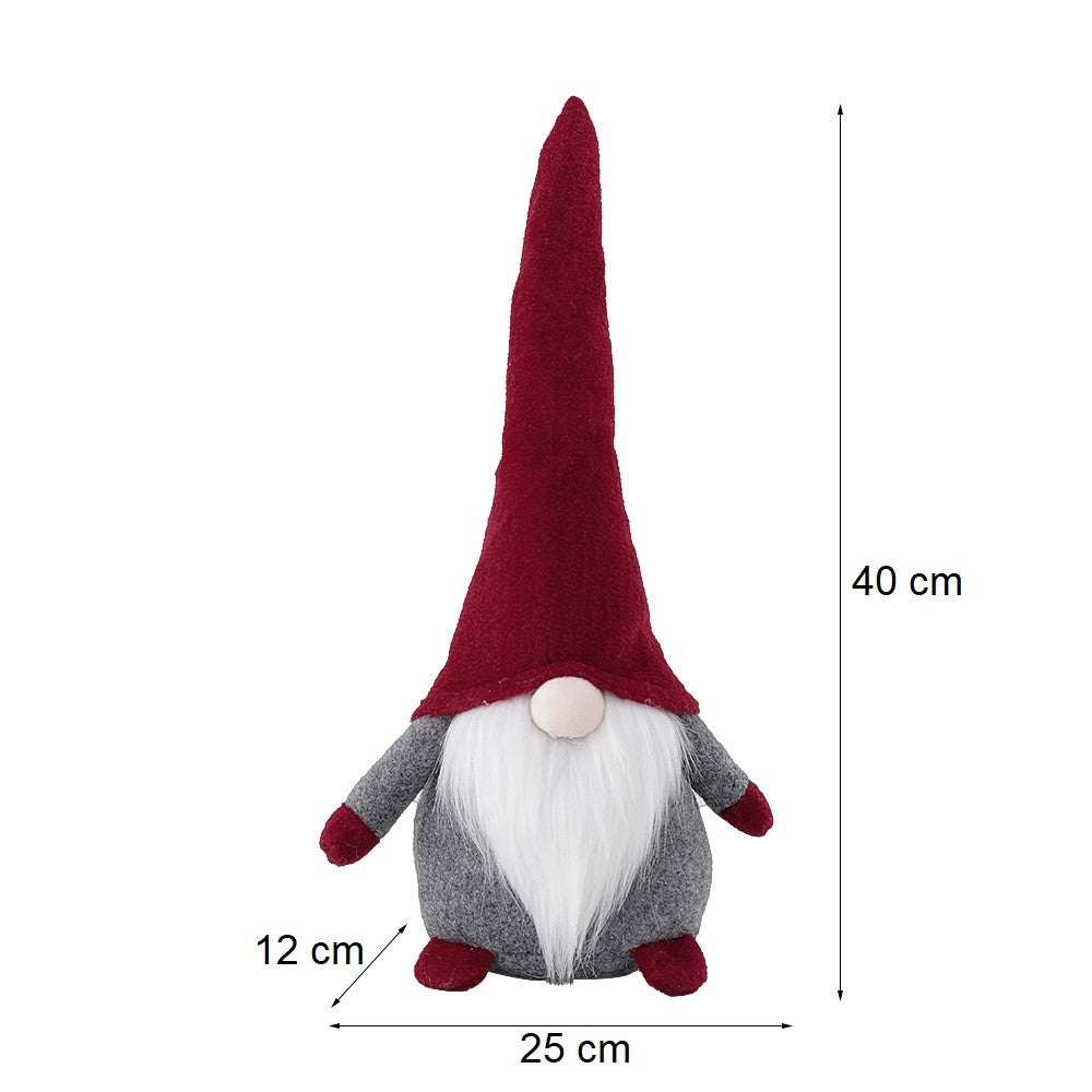 Ornament de Craciun Spiridus, Caciula Rosie, Material Textil, 40 cm, Gri