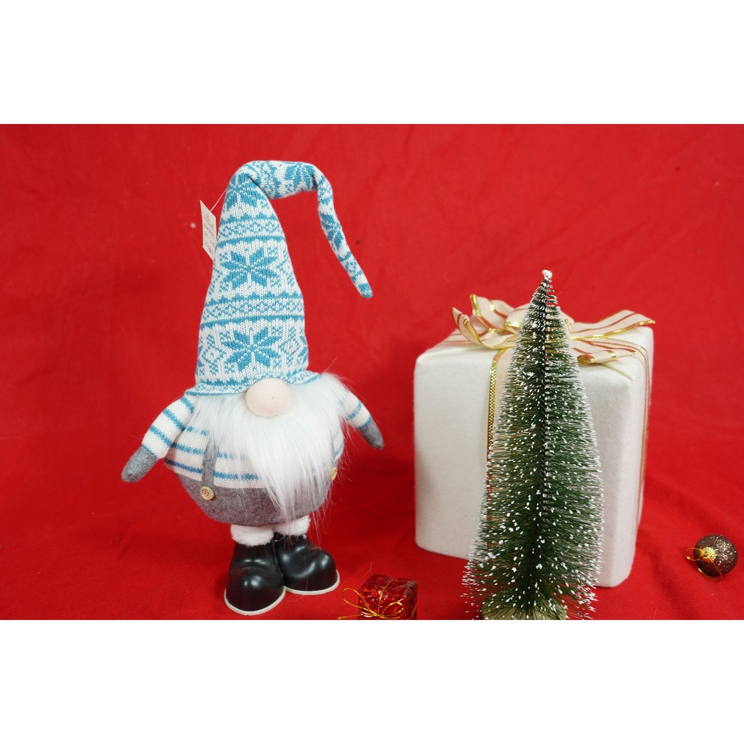 Ornament de Craciun spiridus, alb/albastru, textil, 59 cm