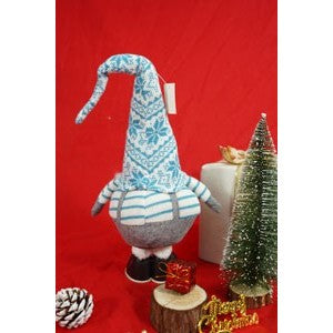 Ornament de Craciun spiridus, alb/albastru, textil, 59 cm