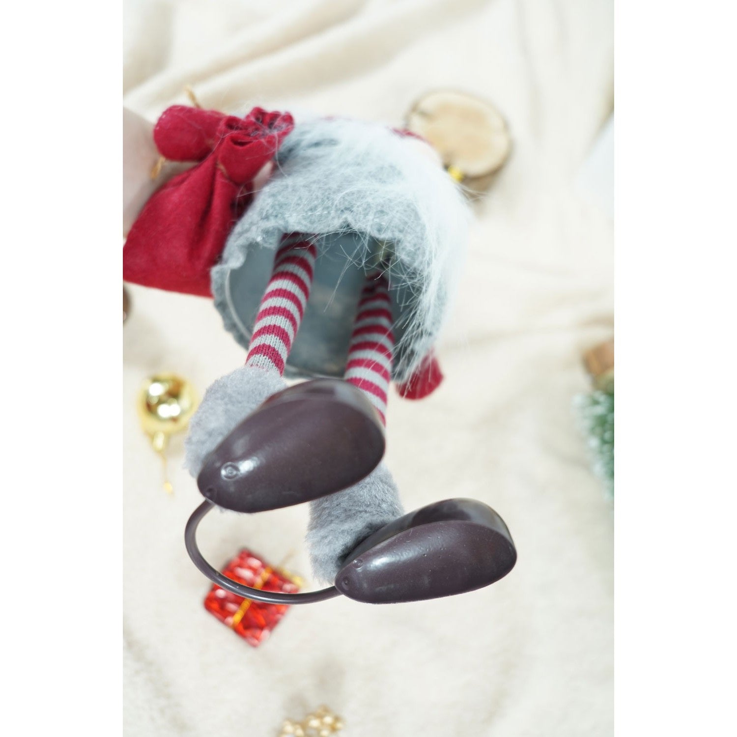 Ornament de Craciun spiridus, gri/alb, textil, 42 cm