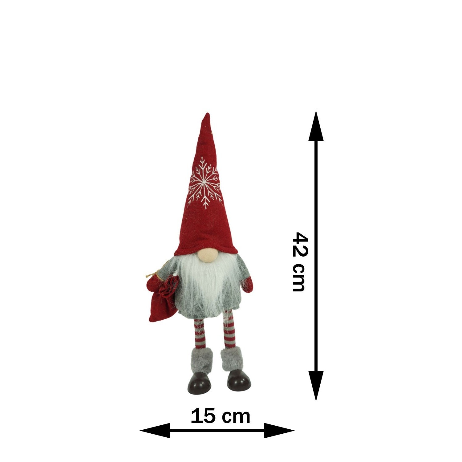 Ornament de Craciun spiridus, gri/alb, textil, 42 cm