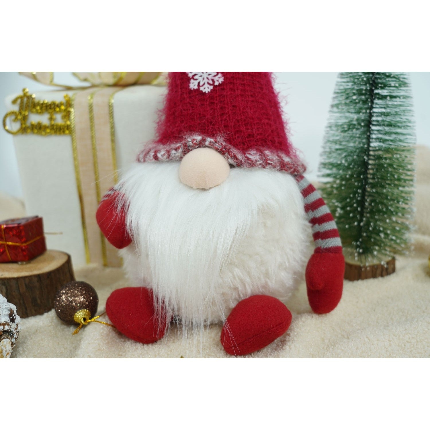 Ornament de Craciun spiridus, gri/alb, textil, 58 cm