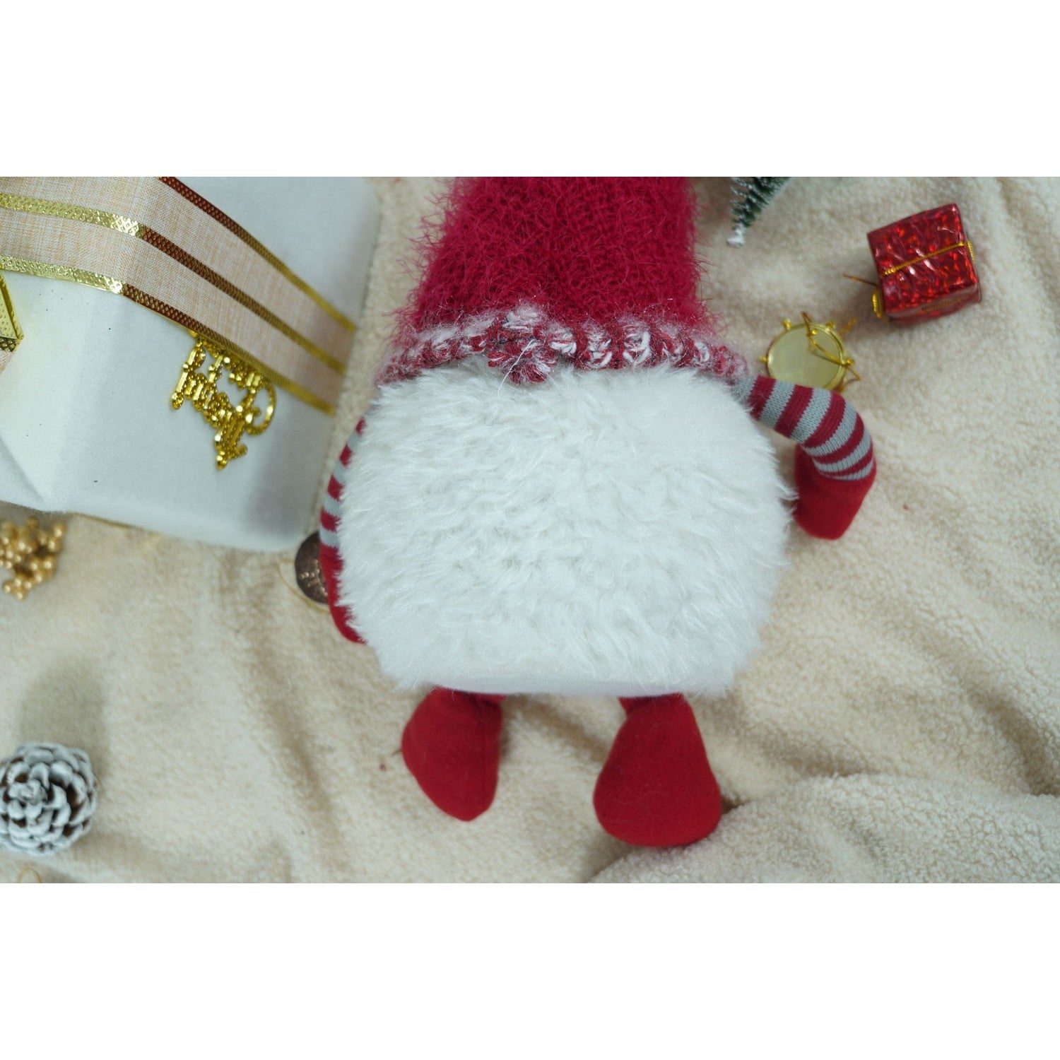 Ornament de Craciun spiridus, gri/alb, textil, 58 cm