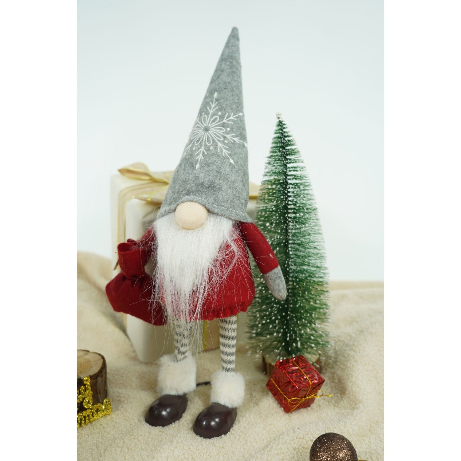 Ornament de Craciun spiridus, rosu/alb, textil, 42 cm