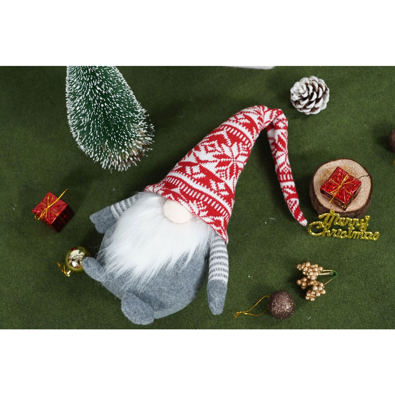 Ornament de Craciun spiridus, rosu/gri, textil, 52 cm