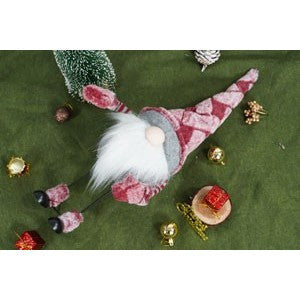 Ornament de Craciun spiridus, roz/alb, textil, 55 cm