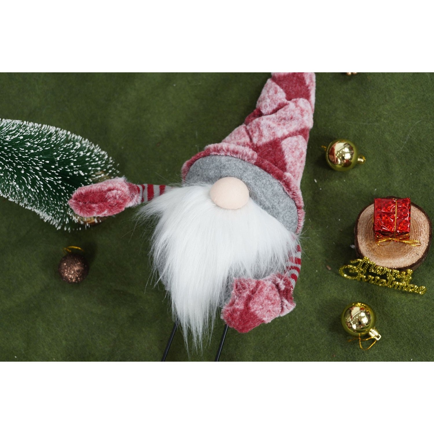 Ornament de Craciun spiridus, roz/alb, textil, 55 cm