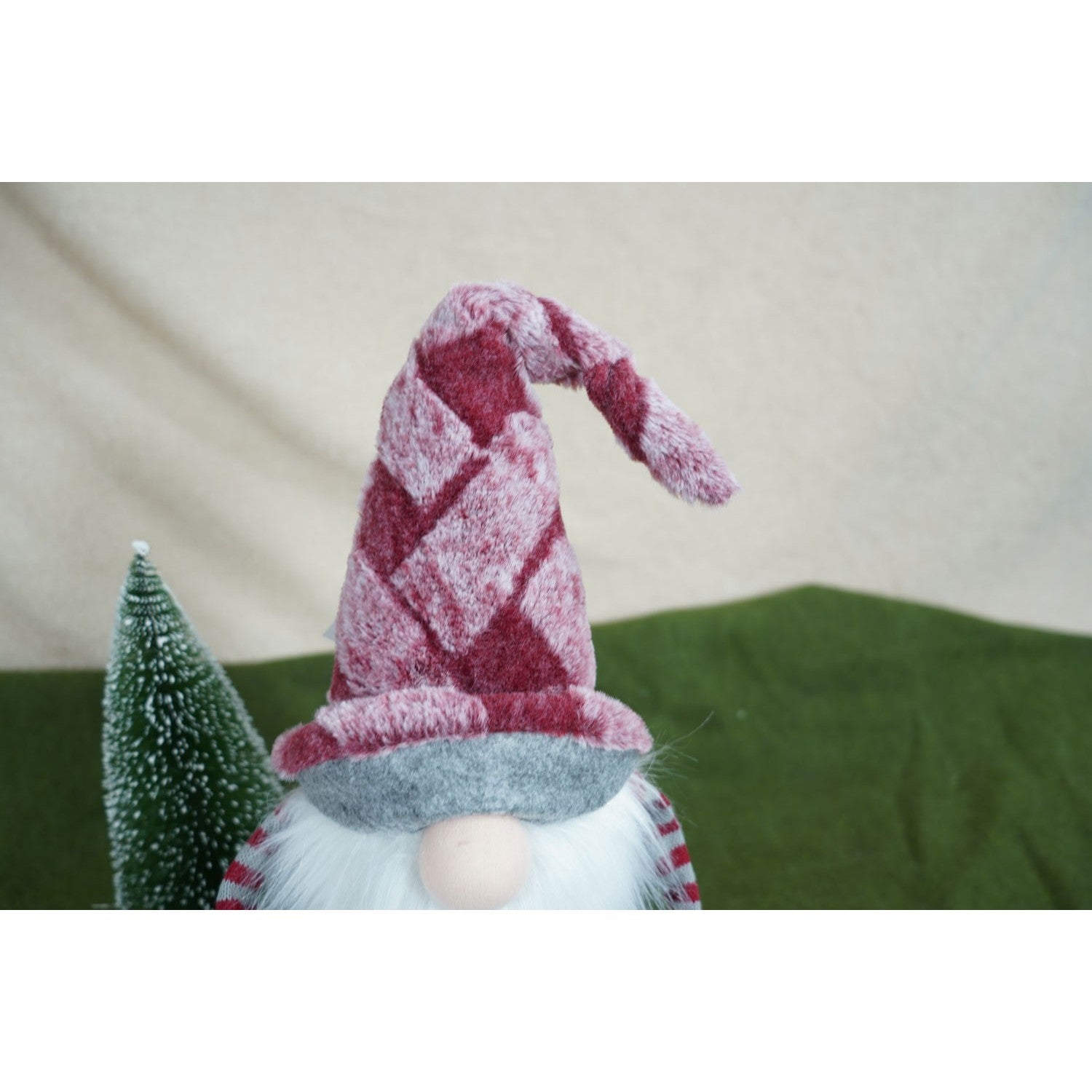 Ornament de Craciun spiridus, roz/alb, textil, 55 cm