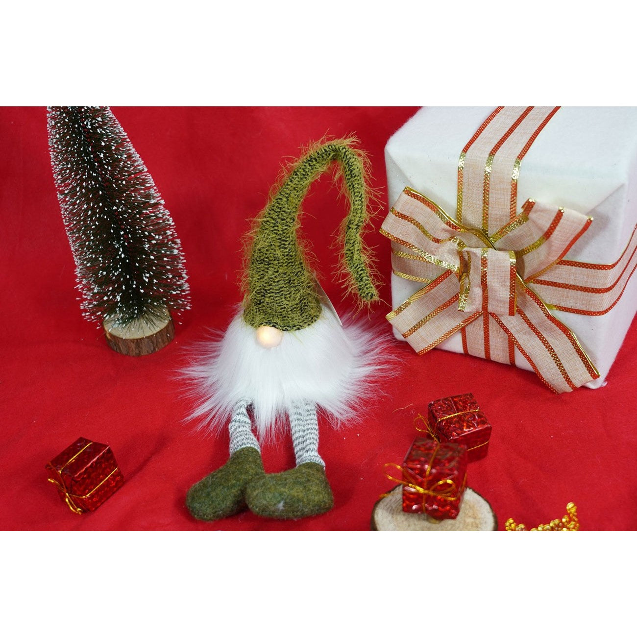 Ornament de Craciun spiridus, verde/alb, textil, 52 cm