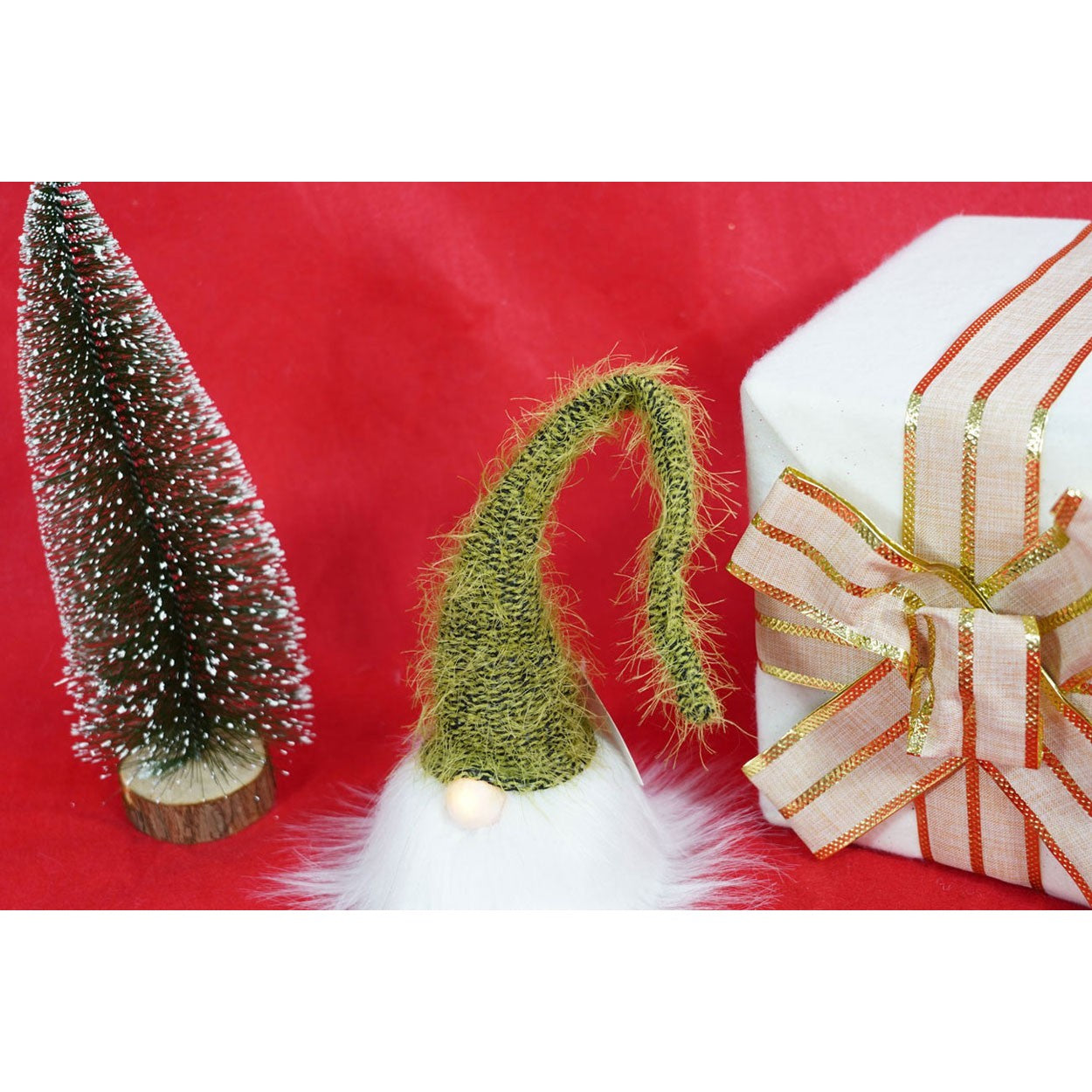 Ornament de Craciun spiridus, verde/alb, textil, 52 cm