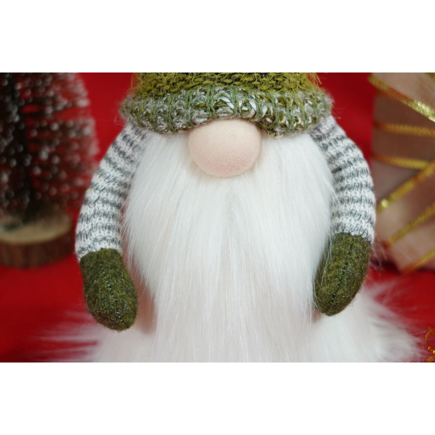 Ornament de Craciun spiridus, verde/alb, textil, 53 cm