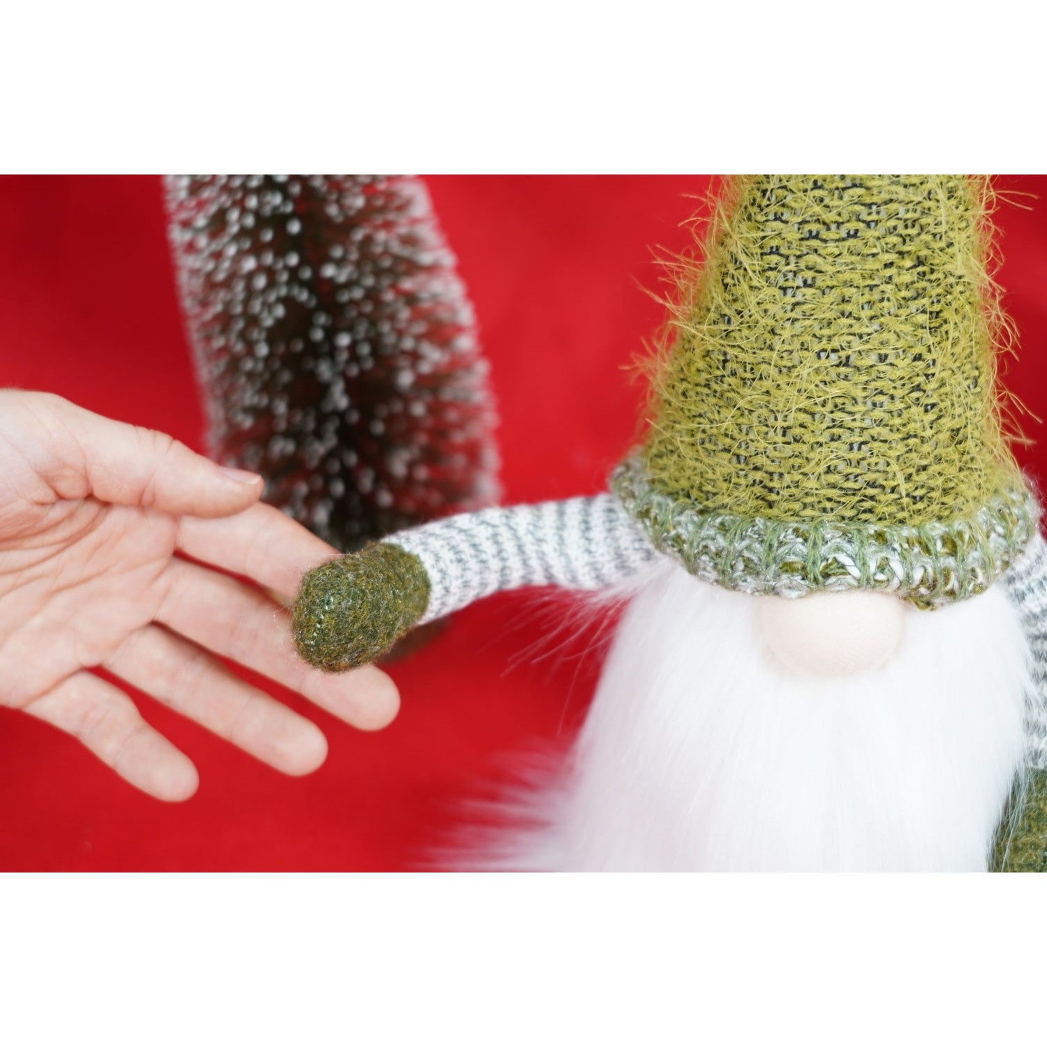 Ornament de Craciun spiridus, verde/alb, textil, 53 cm