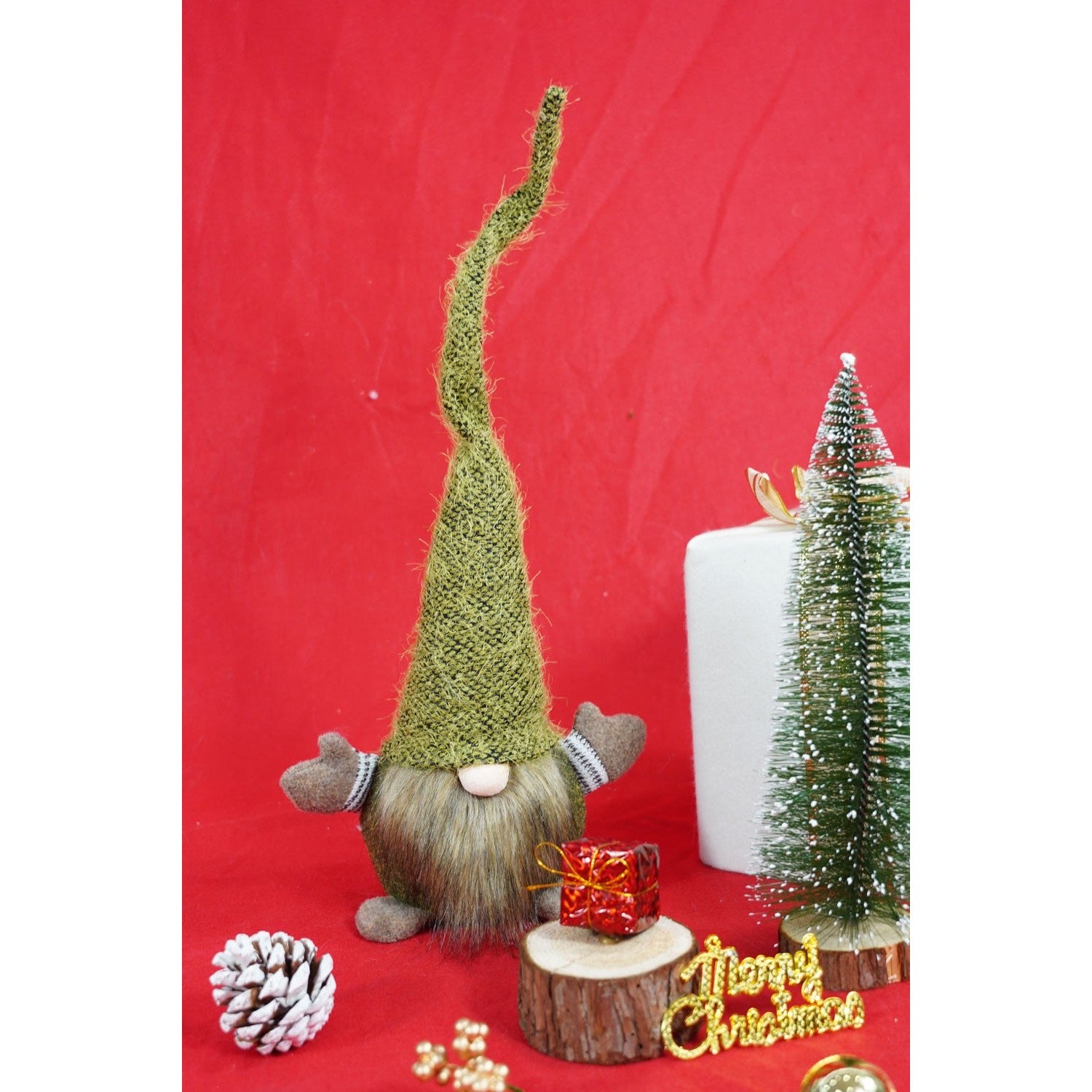 Ornament de Craciun spiridus, verde/maro, textil, 56 cm