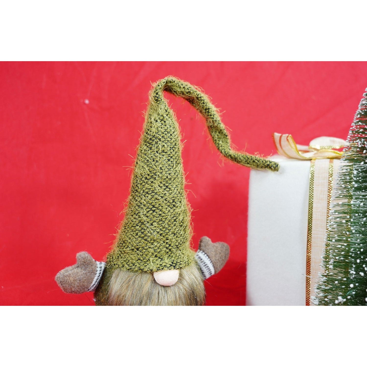 Ornament de Craciun spiridus, verde/maro, textil, 56 cm