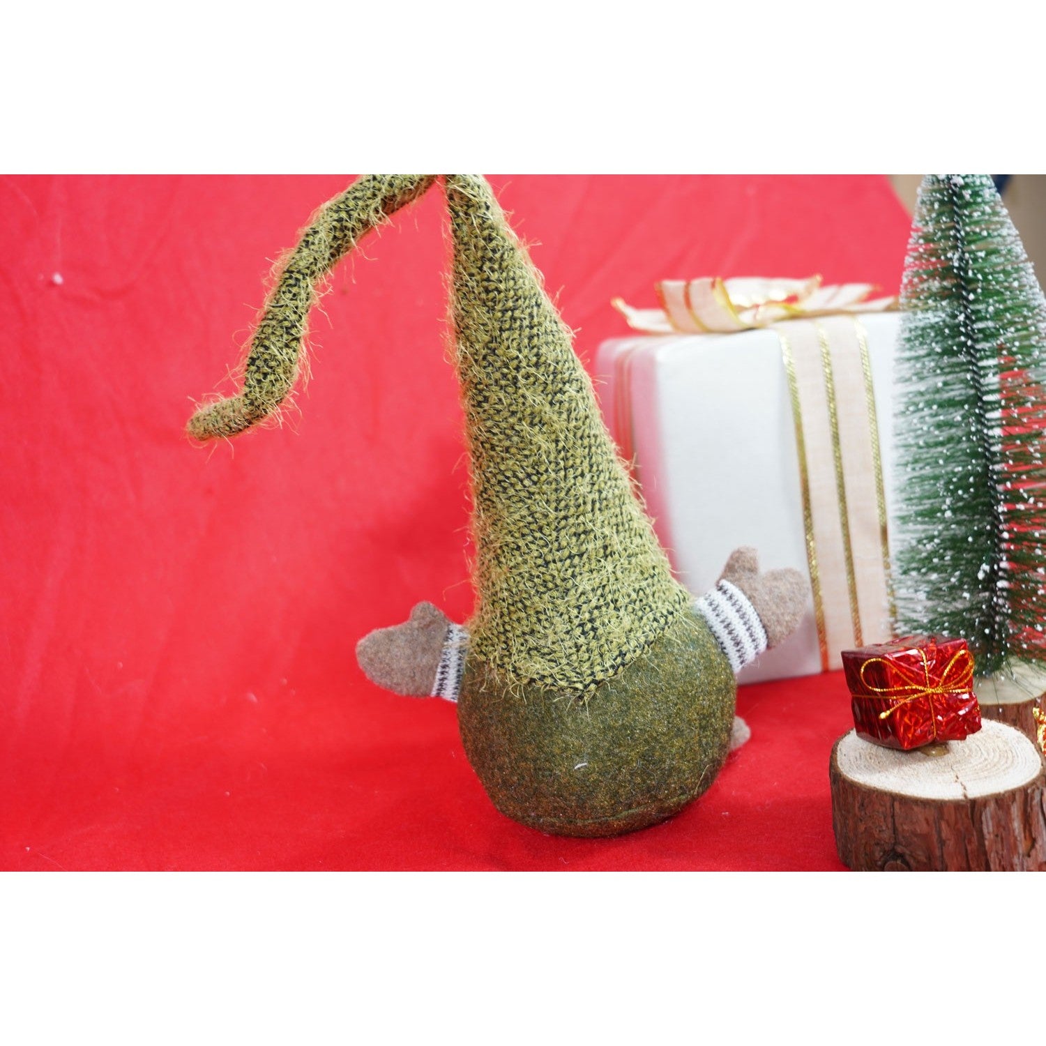 Ornament de Craciun spiridus, verde/maro, textil, 56 cm