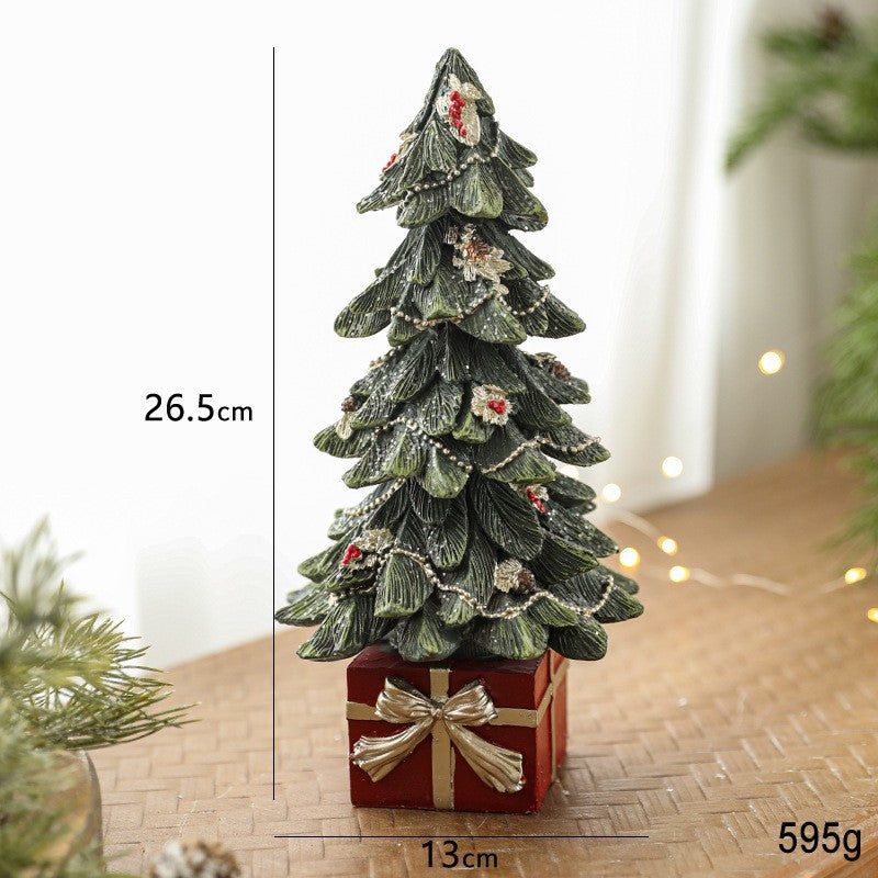 Ornament Decoratiune de Craciun, Decoratiune Mica pentru Craciun din Rasina, Model Brad Impodobit cu Cadouri, 26.5 x 13 x 13 cm, Verde