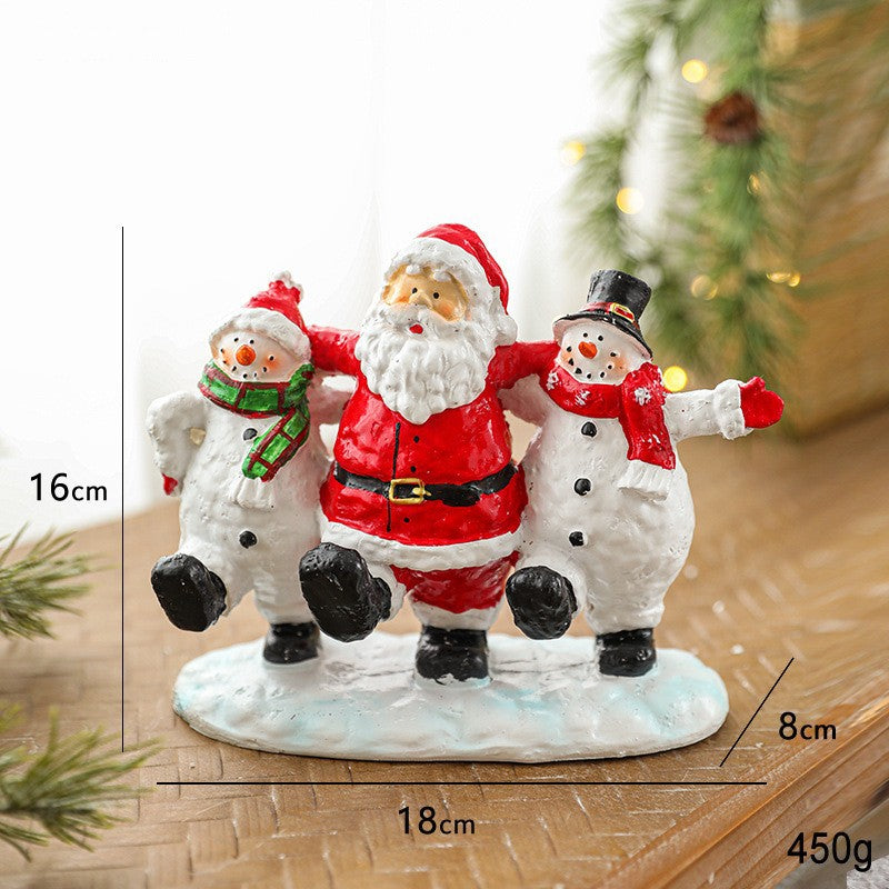 Ornament Decoratiune de Craciun, Decoratiune Mica pentru Craciun din Rasina, Model Mos Craciun cu Oameni de Zapada, 16 x 18 x 8 cm, Rosu Alb