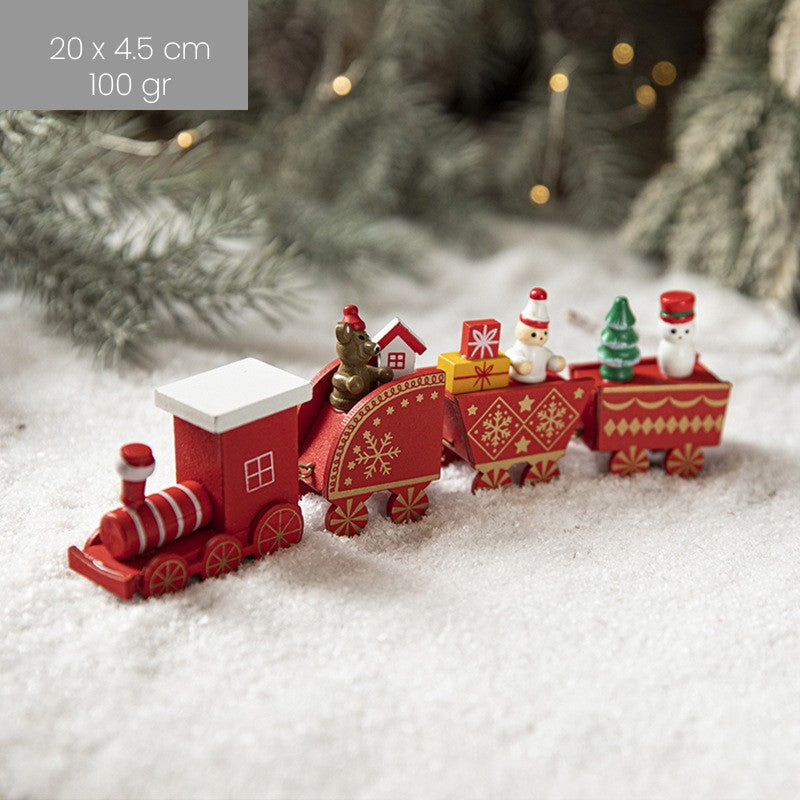 Ornament Decoratiune de Craciun Tren Pictat, Tip Ornament Jucarie de Decor pentru Craciun, din Lemn 20 cm, Tren Figurina de Craciun, Rosu