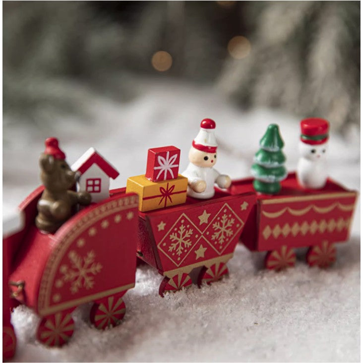 Ornament Decoratiune de Craciun Tren Pictat, Tip Ornament Jucarie de Decor pentru Craciun, din Lemn 20 cm, Tren Figurina de Craciun, Rosu