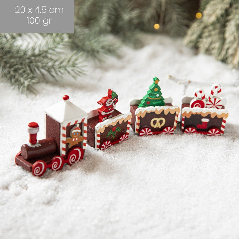 Ornament Decoratiune de Craciun Tren Pictat, Tip Ornament Jucarie de Decor pentru Craciun, din Lemn 20 cm, Tren Figurina de Craciun, Maro inchis