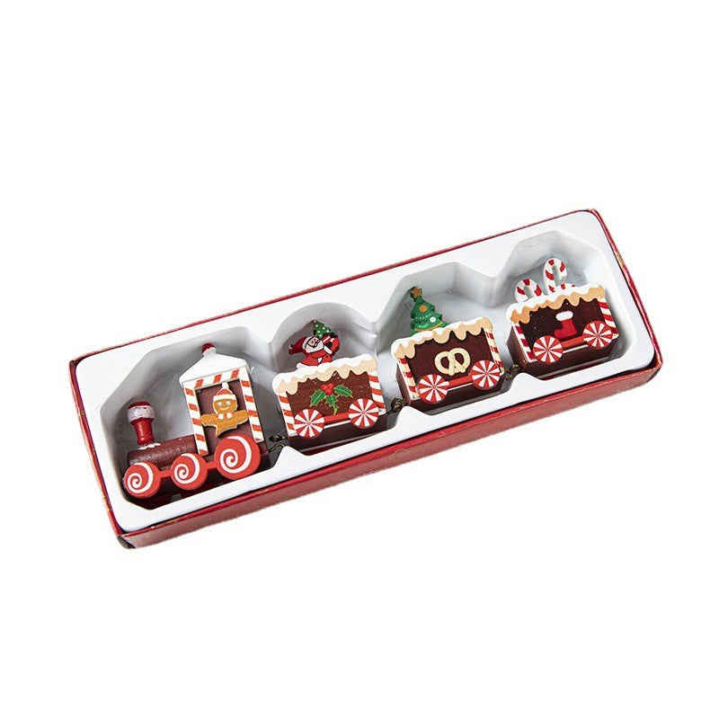 Ornament Decoratiune de Craciun Tren Pictat, Tip Ornament Jucarie de Decor pentru Craciun, din Lemn 20 cm, Tren Figurina de Craciun, Maro inchis