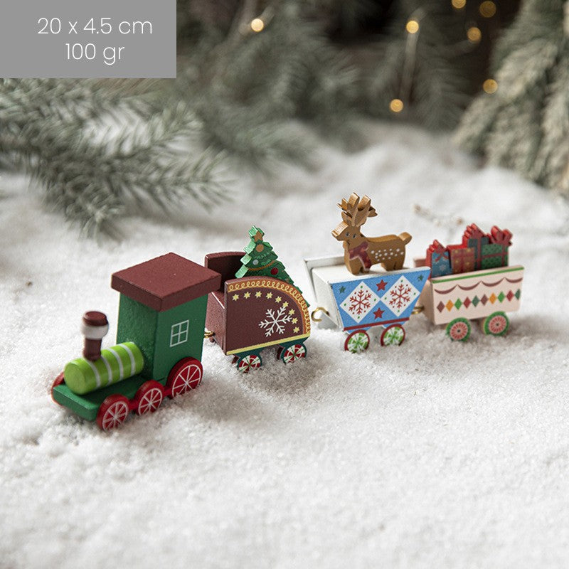 Ornament Decoratiune de Craciun Tren Pictat, Tip Ornament Jucarie de Decor pentru Craciun, din Lemn 20 cm, Tren Figurina de Craciun, Multicolor