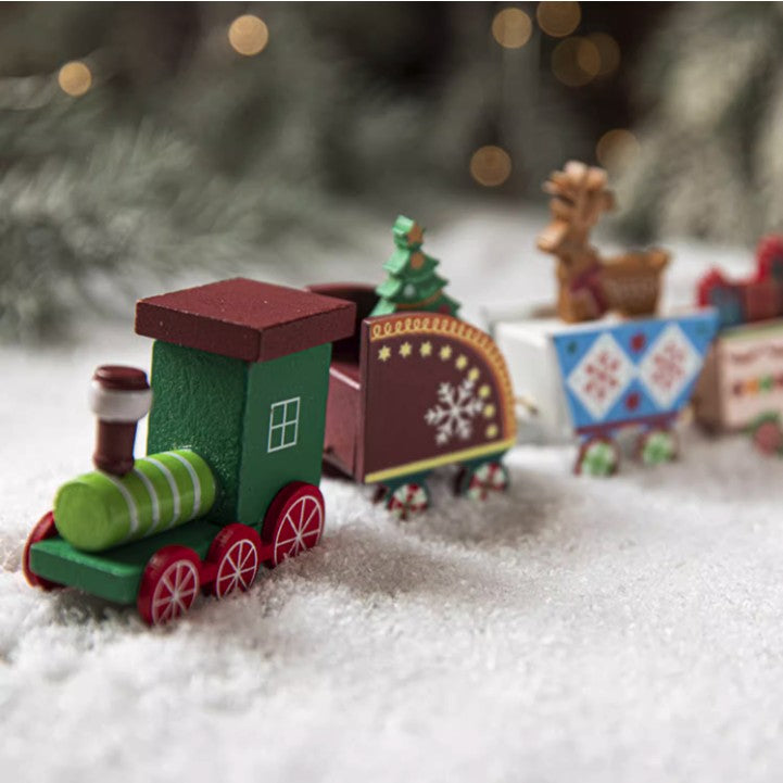Ornament Decoratiune de Craciun Tren Pictat, Tip Ornament Jucarie de Decor pentru Craciun, din Lemn 20 cm, Tren Figurina de Craciun, Multicolor